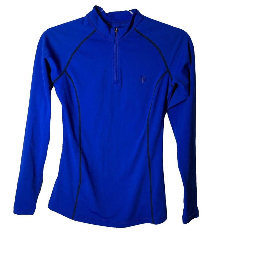 Coolibar Womens Royal Blue Quarter Zip Sun Protection Long Sleeve Shirt size XS